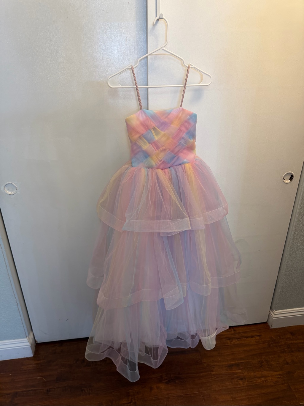Maisonette Pastel Rainbow Tulle Tiered Girls' Dress - Spaghetti Strap